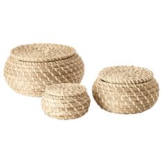 three round baskets sitting next to each other