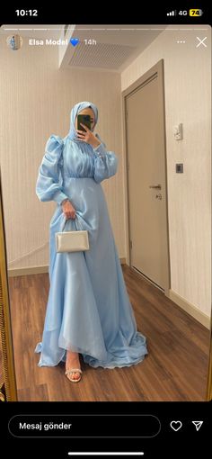 Hijabi Blue Dress, Hijabi Fancy Dress, Modest Graduation Dress Hijab, Blue Dress Outfit Hijab, Hijabi Prom Dress Classy, Hijabi Graduation Dress, Hijab Night Dress, Hijabi Party Dress