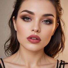 Wedding Makeup Ideas Green Eyes, Makeup Looks Burgundy Dress, Spring Wedding Guest Makeup Brown Eyes, Natural Evening Makeup Brunette, Makeup For Light Green Eyes, Wedding Makeup Dark Lip, Pale Makeup Looks Dark Hair, Berry Lipstick Makeup Look