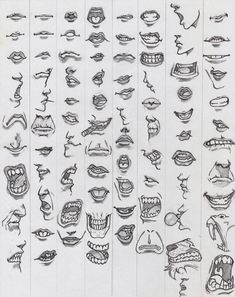 a bunch of different faces drawn on paper