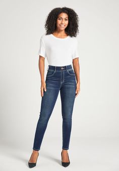 You need this: Our Signature Mid-Rise Denim are the jeans you’ll wear on repeat. They look like authentic traditional jeans, yet feel soft to the touch with a stretchable fabric that moves with you like a second skin. Comfortable enough to wear on a red-eye flight, or out dancing after hours. Pairs beautifully with everything in your closet. Slim-fitting through hips and thighs with a mid rise, designed to be worn just below the natural waist. Featuring four functional pockets, faux fly with non Versatile Medium Wash Jeans With Pockets, Versatile Dark Wash Jeans With Pockets, Versatile Denim Blue Bottoms For Everyday, Stretch Dark Wash Bottoms With Belt Loops, High Rise Stretch Jeans With Hip Pockets, Mid-rise Dark Wash Jeggings With Pockets, Mid-rise Dark Wash Bottoms With Belt Loops, Dark Wash Mid-rise Jeggings With Pockets, Dark Wash Mid-rise Bottoms With Belt Loops