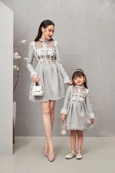 Esther A-line Long Sleeved Tweed Baby Girl Knee-length Dress | MEAN BLVD Elegant Long Sleeve Matching Set Dresses, Elegant Spring Matching Set Dresses, Spring Chic Matching Set Dresses, Chic Spring Matching Set Dresses, Chic Spring Dresses Matching Set, Happy Clothes, Kids Dress Patterns, Mean Blvd, High Neck Long Sleeve