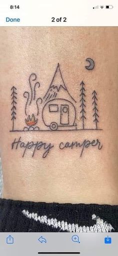 a small camper tattoo on the ankle