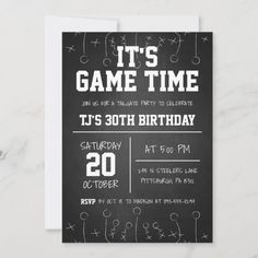 a chalkboard game time birthday party card