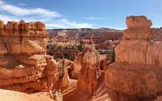 some very pretty formations in the desert with trees and rocks on it's sides