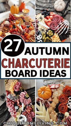 an assortment of fall and halloween decorations with text overlay that reads, 27 autumn charutere board ideas