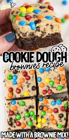 cookie dough brownies recipe made with a brownie mix and m & m cookies