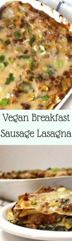 an image of vegetarian breakfast sausage lasagna casserole