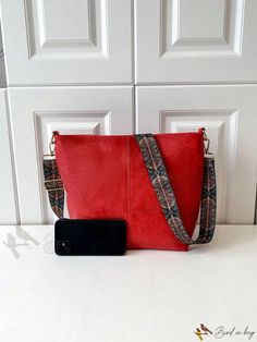 Bird in Bag - Womens Red Pinted Shoulder Bag with Wide Strap - Ideal for Daily Use, Ample Capacity, Perfect for a Date Color Minimalist, Bird In Bag, Bag Bag, Square Bag, Wide Straps, Leather Crossbody Bag, Simple Style, Lady In Red, Leather Crossbody