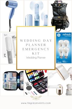 the wedding day planner emergency kit includes travel accessories and personal care items for brides