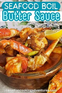 Seafood Crab and shrimp boil in a butter sauce with lemon Shrimp Boil Butter Sauce, Seafood Boil Butter Sauce, Seafood Boil Butter Sauce Recipe, Crab And Shrimp Boil, Seafood Boil Sauce, Holiday Seafood Recipes, Crab Boil Recipe