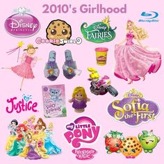 the 2010's girlhood dvd is shown with various princesses and other toys