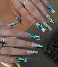 Nails And Rings, Wife Nails, Colorful Nail, Edgy Nails, Simple Acrylic Nails, Dope Nail Designs, Exotic Nails, Mob Wife, Bling Acrylic Nails