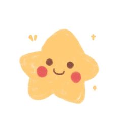 a drawing of a yellow star with red cheeks and eyes on it's face