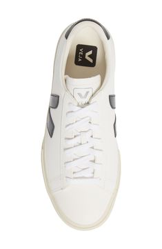 Chrome-free leather and contrast logo details define a streamlined sneaker with clean, sporty appeal. The low-top style features soles made from wild Amazonian rubber and a sustainable lining made from recycled polyester and organic cotton. EVA-cushioned footbed Removable insole Leather upper/textile lining/rubber sole Made in Brazil White Lace-up Sneakers With Recycled Rubber, White Sporty Sneakers With Logo Detail, Sporty White Sneakers With Logo Detail, White Vulcanized Sole Sneakers For Everyday, Everyday White Vulcanized Sole Sneakers, White Sneakers With Contrast Sole In Recycled Rubber, White Sneakers With Recycled Rubber And Contrast Sole, Athleisure Sneakers With Contrast Sole For Everyday, White Sneakers With Gum Sole And Recycled Rubber