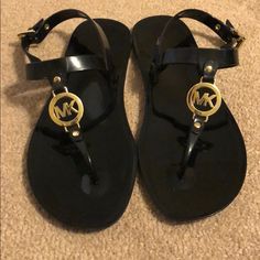 Slightly Used Michael Kors Michael Kors Round Toe Synthetic Sandals, Flip Flops Michael Kors, Michael Kors Black Round Toe Sandals, Michael Kors Black Flat Sandals, Michael Kors Ankle Strap Sandals With 4-inch Heel, Michael Kors Black Satchel With Gold-tone Hardware, Michael Kors Shoes, Michael Kors Black, Loafer Flats