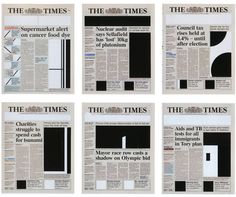 four newspaper pages with black and white images on them, each containing the same number of times