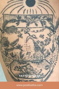 a tattoo on the back of a man's arm with an image of a vase