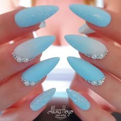 Light Blue Almond Nails Matte Nails Design, Her Nails, Almond Nails Designs, Homecoming Nails, Nail Polishes, Best Acrylic Nails