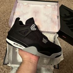 Jordan 4 Black Canvas Brand New / Tired On Size 12 100% Authentic Casual Black Air Jordan 4 With Round Toe, Casual Black Air Jordan 4 With Boost Midsole, Air Jordan 4 Black With Contrast Sole, Black Air Jordan 4 With Contrast Sole, Black Leather Air Jordan 4 With Branded Insole, Black Air Jordan 4 With Contrast Sole In Leather, Black Leather Air Jordan 4 With Contrast Sole, Black Leather Air Jordan 4 With Rubber Sole, Jordan 4 Retro Black Canvas