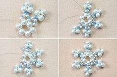 how to make beading snowflakes with pearls and blue beads for christmas ornament