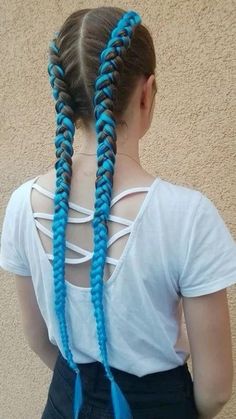 Two Braids Hairstyle Black Women, Blue Hair Extensions, Uraraka Cosplay, Rave Braids, Curly Braided Hairstyles, Two Dutch Braids, Two Braid Hairstyles, Dyed Curly Hair