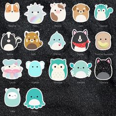 an assortment of cute animal stickers on a black surface with the words, i love you