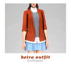 a woman wearing a skirt and jacket with the words keira outfit by adrenspied