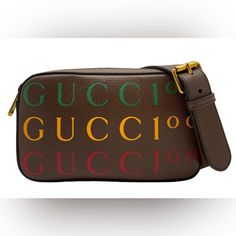 Brand New Authentic With Dust Bag And Cards -100 Limited Edition Anniversary Print -Brown Calf Leather -Measures: 9.75”L X 6”H X 2”W -Adjustable/ Detachable Waist/ Crossbody Strap In Size 90/ 36 -Gold Toned Hardware With Gucci Engraved Made In Italy Item # 3064 Mini Gucci Bag, Gucci Marmont Mini Bag, Gucci Bucket Bag, 100 Anniversary, Purse Game, Gucci Purse, Canvas Leather Bag, Bags Gucci, Gucci Crossbody