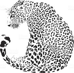 a black and white drawing of a leopard