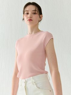 This is a trendy and minimal top by camino that is made out of high quality and sturdy material. With distinctive mood of the design and comfortable wear, you can style it for your casual daily outfit.- Soft and elastic touch of fabric- Short cap sleeves detail- Minimal and feminine mood Chic Stretch Pink Knit Top, Casual Pink Tops For Work, Chic Solid Color Everyday Tops, Pink Fitted Knit Top, Relaxed Fit Knit Top For Spring, Pink Fitted Fine Knit Top, Chic Pink Knit Top, Chic Pink Crew Neck Top, Versatile Pink Stretch Tops