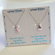 *Brand New With Tags* Unwritten Moon And Star Necklace Set, Perfect For Best Friends Or Love! Retail Value $65.00 Offers Welcome! [1 Day Shipping Average! // 5 Star Top Rated Seller // Posh Ambassador] ___ Silver Jewelry Set Jewelery Matching Best Friends Forever Bff Moons Stars Gift Present Boyfriend Girlfriend Husband Wife Present Boyfriend, Moon And Star Necklace, J Necklace, Lariat Necklace Silver, Silver Jewelry Set, Mickey Mouse Earrings, Sterling Silver Heart Necklace, Presents For Boyfriend, Solitaire Pendant Necklace