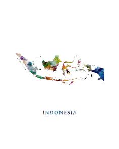 the map of indonesia in watercolor on white paper