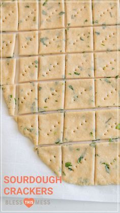 crackers are arranged on top of each other with the words, sourdough crackers