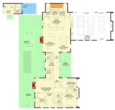 the floor plan for an apartment building with two garages and one car parking lot