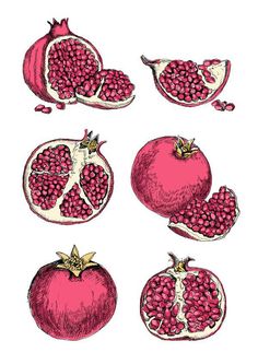 the pomegranates have been cut in half