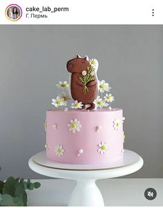 a pink cake decorated with flowers and a hippo on top is featured in the instagram