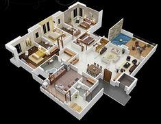 the floor plan of a three bedroom apartment with an attached living room and dining area