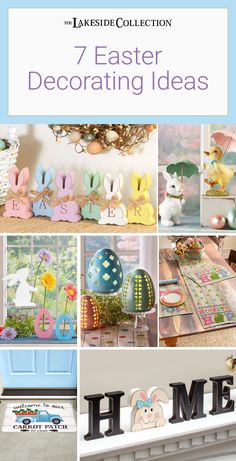 easter decorating ideas are featured in this collage