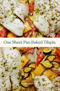 one sheet pan baked tila with zucchini and peppers