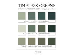 Timeless Green Paint Color Palette Benjamin Moore Classic Modern Organic Sage Hunter Forest Olive Light & Dark House Colour AMERIE 2024 - Etsy Green Benjamin Moore, Benjamin Moore Green, Color Palette Modern, Accent Paint Colors, Sage Green Paint, House Colour, Dark House, Revere Pewter