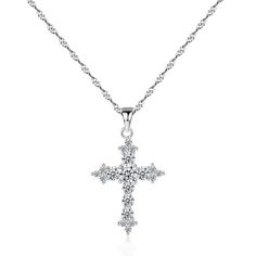 Our dainty Cross necklace is simply beautiful. This necklace features an exquisite cross pendant on a twist chain. 925 Sterling Silver hypoallergenic CZ Pendant Size: 2.7cm x 1.6cm Necklace length: 40cm + 5cm Cross Necklace For Women, Dainty Cross Necklace, Silver Cross Necklace, Sterling Silver Cross Necklace, Sterling Silver Cross Pendant, Cz Necklace, Diamond Cross Pendants, Cz Pendant, Sterling Silver Cross