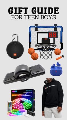 Gift ideas for tech-savvy teen boys, including indoor basketball hoops, high-quality speakers, LED lights, Champion hoodies, electric skateboards, and Beats earbuds. Basketball Coach Gift Basket, Best Gifts For 7 Year Boy, Gifts For 15 Year Boy, Gifts For 11 Year Boy, Gifts For 12 Year Boy, Gifts For 13 Year Boy, Gifts For 10 Year Boy, Teen Boy Christmas Gift Ideas, Teen Boy Gift Ideas