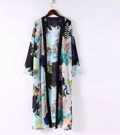 Rahab -Floral Print Kimono - Crowned With Grace Boutique Long Kimono Cardigan, Gilet Kimono, Moda Kimono, Printed Kimono, Kimono Floral, Kimono Shirt, Kimono Blouse, Mode Kimono, Bohemian Kimono