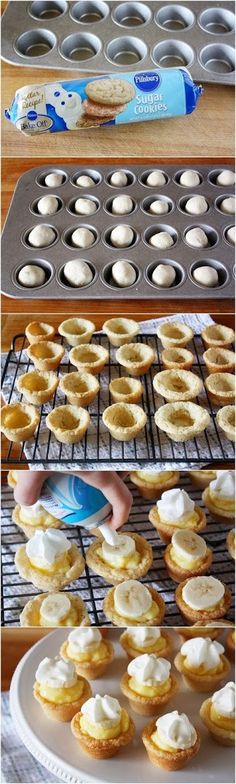 there are several different types of pastries on the trays and in the pan