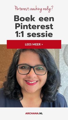 a woman with glasses smiling in front of a white and red sign that reads, book een pinterest 11 seisiie