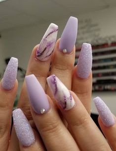 The desert may be dry but these nails are dripping with flair... Purple Marble Nails, Ombre Nail Design, Halloweenský Makeup, Almond Acrylic, Purple Acrylic Nails, January Nails, Short Coffin, Cute Acrylic Nail Designs, Long Acrylic