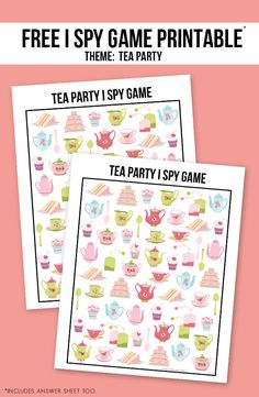 two printable tea party games with the text free i spy game printable