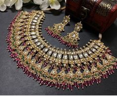 Kundan Jewelry,Kundan Choker Wedding Necklace,Sabyasachi inspired Bridal Jewelry,South Indian Jewelry,Statement Bridal Necklace with Earring by Kundanweddingjewelry on Etsy Wedding Jewellery Designs, Wedding Flower Jewelry, Blouses Designs, Jewelry Kundan, Kundan Jewelry, Kundan Choker, Winter Makeup, South Indian Jewelry, Saree Blouses