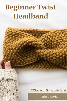 a knitted headband is shown with the text, beginner twist headband